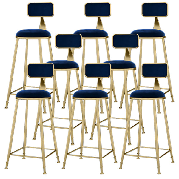 Round Upholstered Dining Stool Low Back Bar Stool with Gold Metal Base