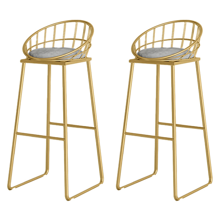 Round Upholstered Dining Stool Low Back Bar Stool with Gold Metal Base