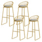 Round Upholstered Dining Stool Low Back Bar Stool with Gold Metal Base