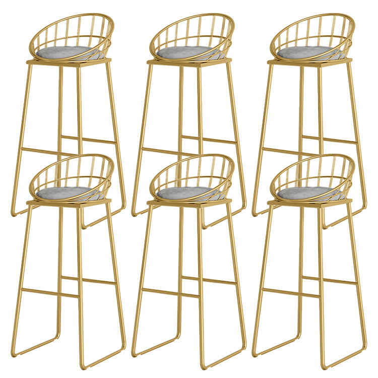Round Upholstered Dining Stool Low Back Bar Stool with Gold Metal Base