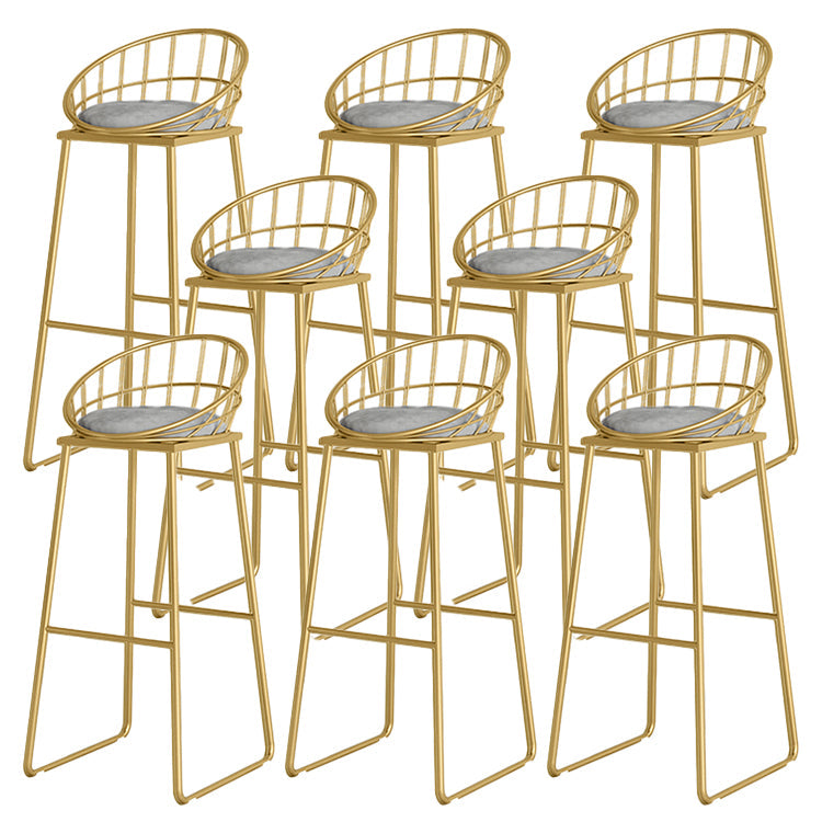 Round Upholstered Dining Stool Low Back Bar Stool with Gold Metal Base