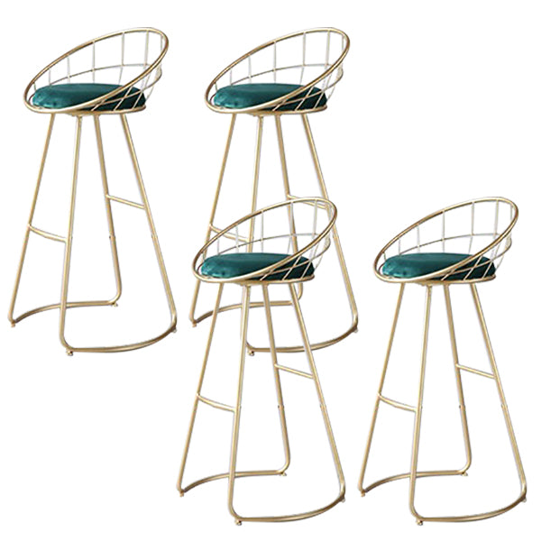 Round Upholstered Dining Stool Low Back Bar Stool with Gold Metal Base