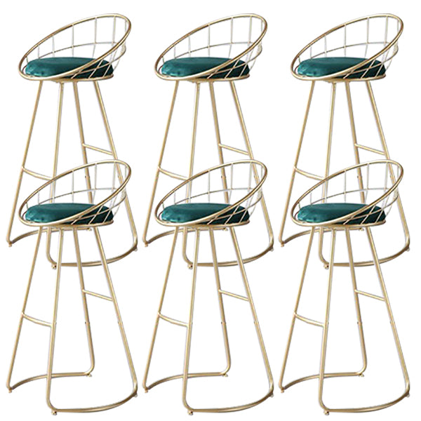 Round Upholstered Dining Stool Low Back Bar Stool with Gold Metal Base