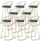 Round Upholstered Dining Stool Low Back Bar Stool with Gold Metal Base