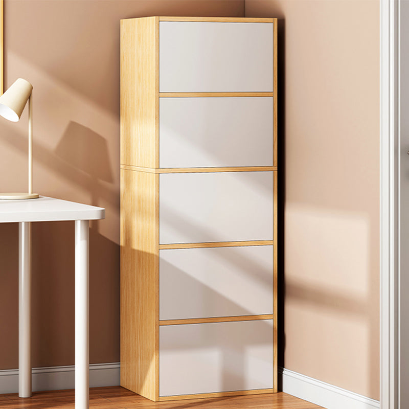 Contemporary Manufactured Wood Accent Cabinet Standard Storage Cabinet 16"L x 9"W x 62"H Natural Wood White Clearhalo 'Cabinets & Chests' 'cabinets_chests' 'furn' 'furn_cabinets_chests' 'Furniture' 'Living Room Furniture' 7311164