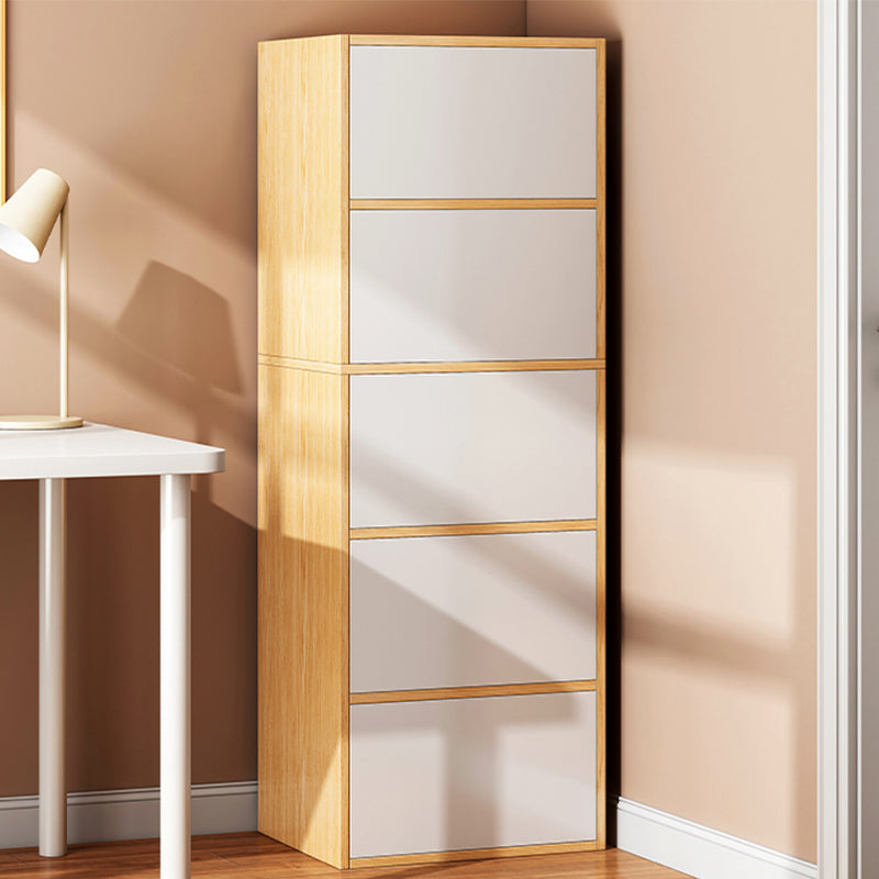 Contemporary Manufactured Wood Accent Cabinet Standard Storage Cabinet 16"L x 12"W x 62"H Natural Wood White Clearhalo 'Cabinets & Chests' 'cabinets_chests' 'furn' 'furn_cabinets_chests' 'Furniture' 'Living Room Furniture' 7311167