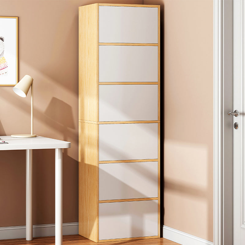 Contemporary Manufactured Wood Accent Cabinet Standard Storage Cabinet 16"L x 9"W x 75"H Natural Wood White Clearhalo 'Cabinets & Chests' 'cabinets_chests' 'furn' 'furn_cabinets_chests' 'Furniture' 'Living Room Furniture' 7311170