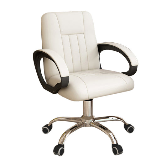 Modern Office Chair Armless Leather Adjustable Seat Height Swivel Chair with Wheels White 1 Piece