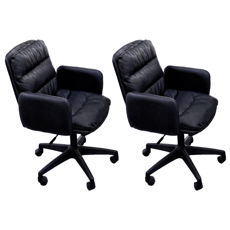 Modern Office Chair Armless Leather Adjustable Seat Height Swivel Chair with Wheels Black 2 Piece Set Clearhalo 'furn' 'furn_office_chair' 'Furniture' 'Office Chairs' 'Office Furniture' 'office_chair' 7311452