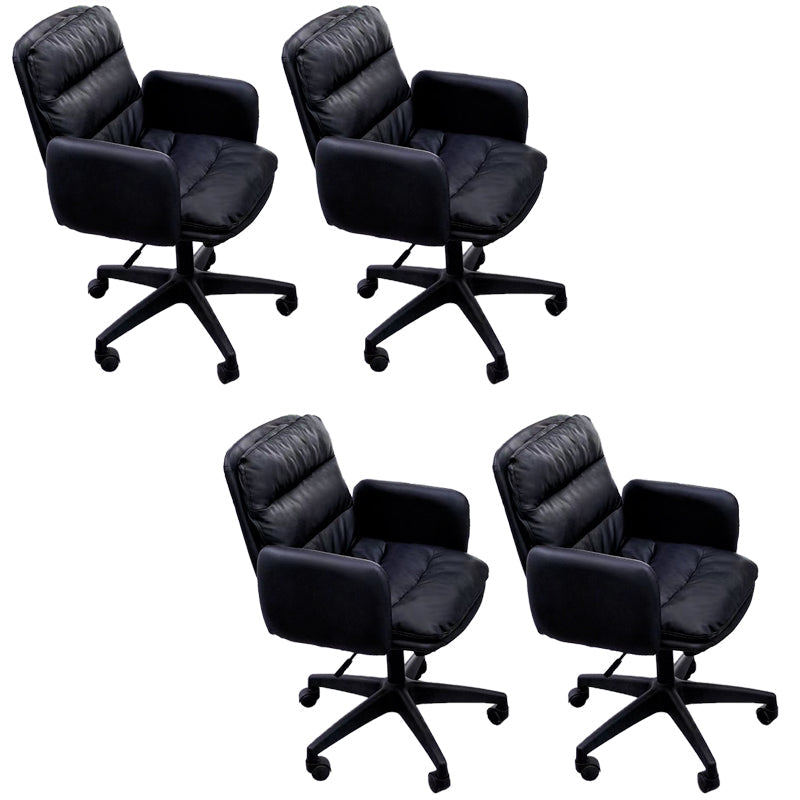 Modern Office Chair Armless Leather Adjustable Seat Height Swivel Chair with Wheels Black 4 Piece Set Clearhalo 'furn' 'furn_office_chair' 'Furniture' 'Office Chairs' 'Office Furniture' 'office_chair' 7311454