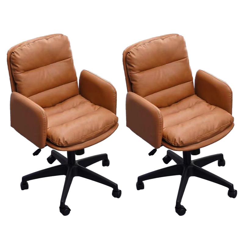 Modern Office Chair Armless Leather Adjustable Seat Height Swivel Chair with Wheels Brown 2 Piece Set Clearhalo 'furn' 'furn_office_chair' 'Furniture' 'Office Chairs' 'Office Furniture' 'office_chair' 7311472