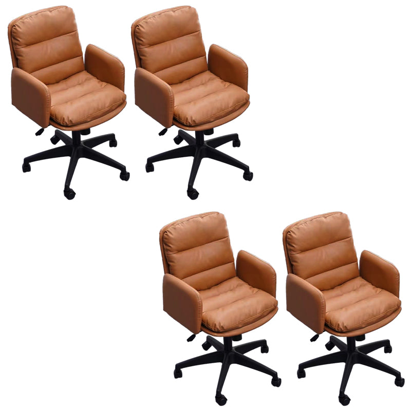 Modern Office Chair Armless Leather Adjustable Seat Height Swivel Chair with Wheels Brown 4 Piece Set Clearhalo 'furn' 'furn_office_chair' 'Furniture' 'Office Chairs' 'Office Furniture' 'office_chair' 7311473