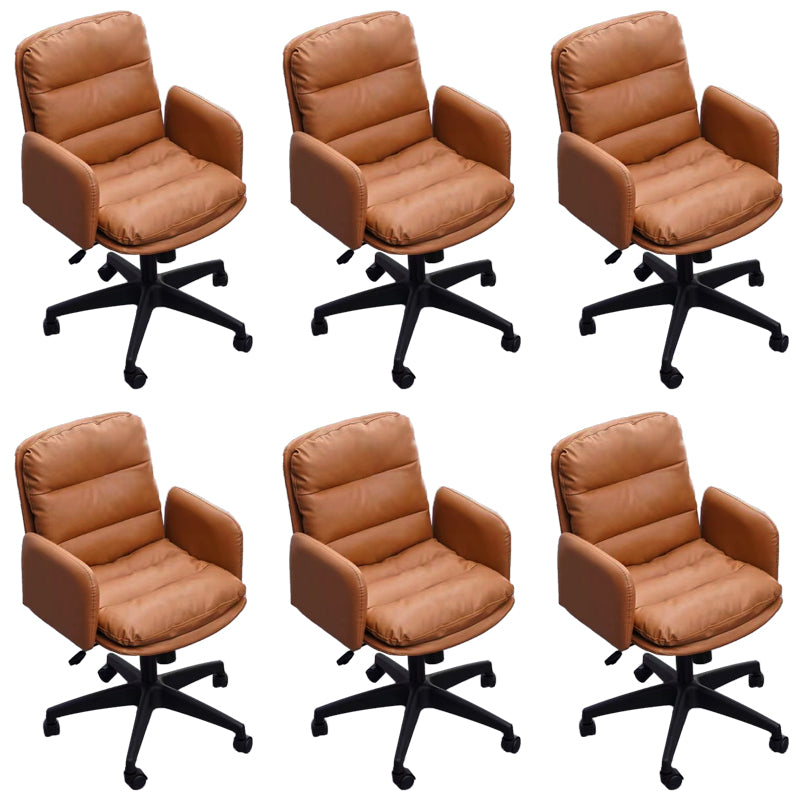 Modern Office Chair Armless Leather Adjustable Seat Height Swivel Chair with Wheels Brown 6 Piece Set Clearhalo 'furn' 'furn_office_chair' 'Furniture' 'Office Chairs' 'Office Furniture' 'office_chair' 7311474