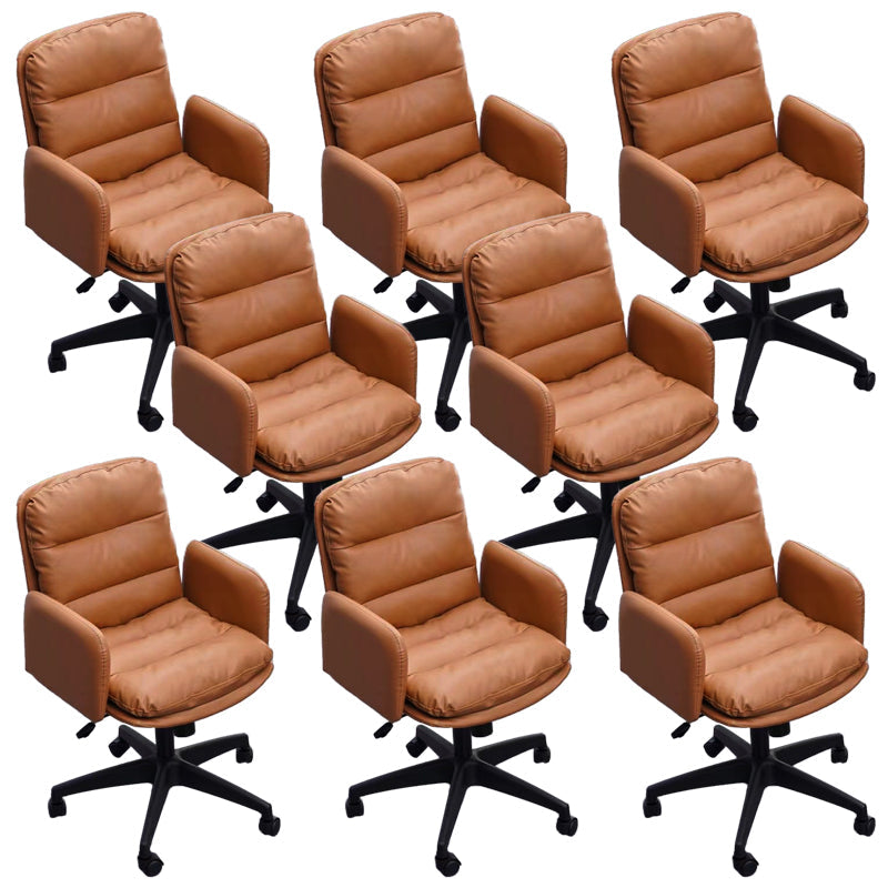 Modern Office Chair Armless Leather Adjustable Seat Height Swivel Chair with Wheels Brown 8 Piece Set Clearhalo 'furn' 'furn_office_chair' 'Furniture' 'Office Chairs' 'Office Furniture' 'office_chair' 7311475