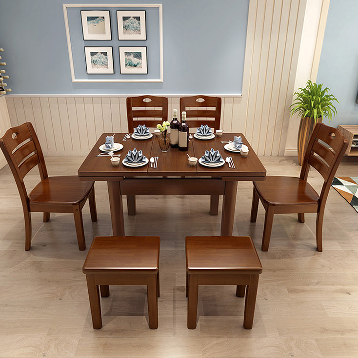 Modern Style Solid Wood Furniture 5/7 Pcs Rectangle Dinette Table with Armless Chair Table & Chair & Stool 7 Piece Set Clearhalo 'Dining Room Sets' 'Dining Tables & Seating' 'dining_room_set' 'furn' 'furn_dining_room_set' 'Furniture' 'Kitchen & Dining Furniture' 7311504