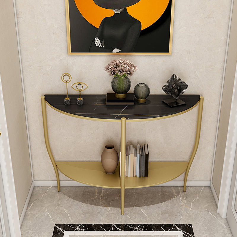 Glam Half Moon Accent Table Iron Sofa Console Table for Hall
