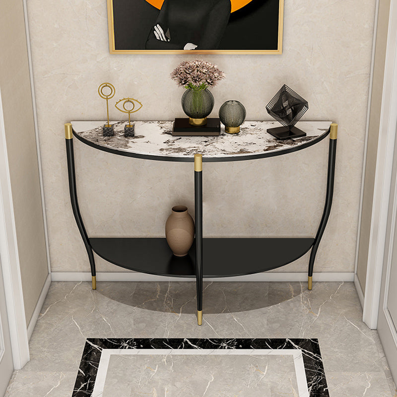 Glam Half Moon Accent Table Iron Sofa Console Table for Hall