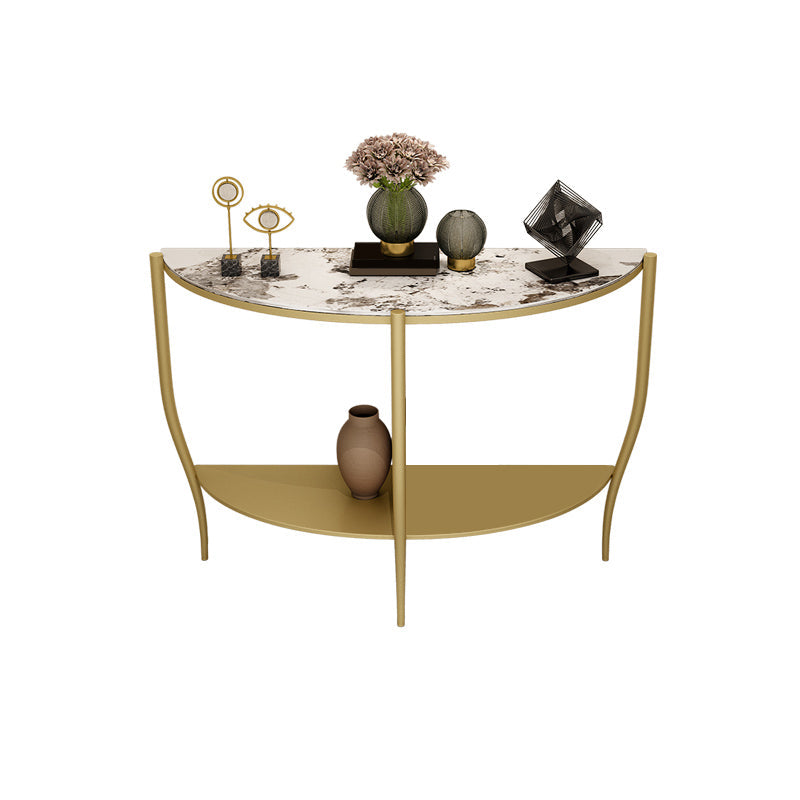 Glam Half Moon Accent Table Iron Sofa Console Table for Hall