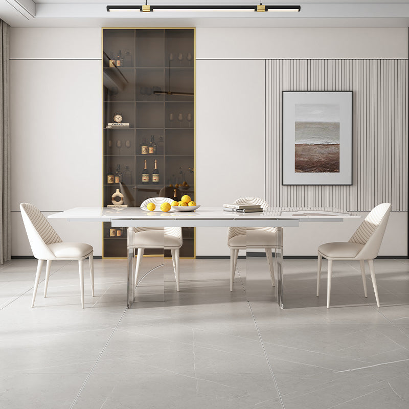 White Dining Table Set 1/4/5/7 Pieces with Acrylic Base Kitchen Furniture Set Clearhalo 'Dining Room Sets' 'Dining Tables & Seating' 'dining_room_set' 'furn' 'furn_dining_room_set' 'Furniture' 'Kitchen & Dining Furniture' 7311852