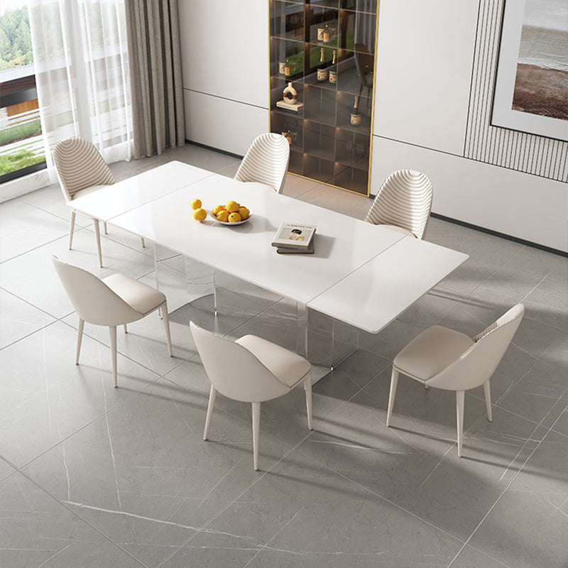 White Dining Table Set 1/4/5/7 Pieces with Acrylic Base Kitchen Furniture Set 7 Pieces: Table, 6 Chairs Clearhalo 'Dining Room Sets' 'Dining Tables & Seating' 'dining_room_set' 'furn' 'furn_dining_room_set' 'Furniture' 'Kitchen & Dining Furniture' 7311855