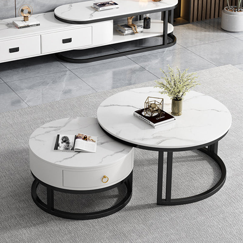 Oval White Coffee Table 2 Legs Slate Coffee Table with Metal Legs Clearhalo 'Coffee & Accent Tables' 'Coffee Tables' 'coffee_tables' 'furn' 'furn_coffee_tables' 'Furniture' 'Living Room Furniture' 7311913