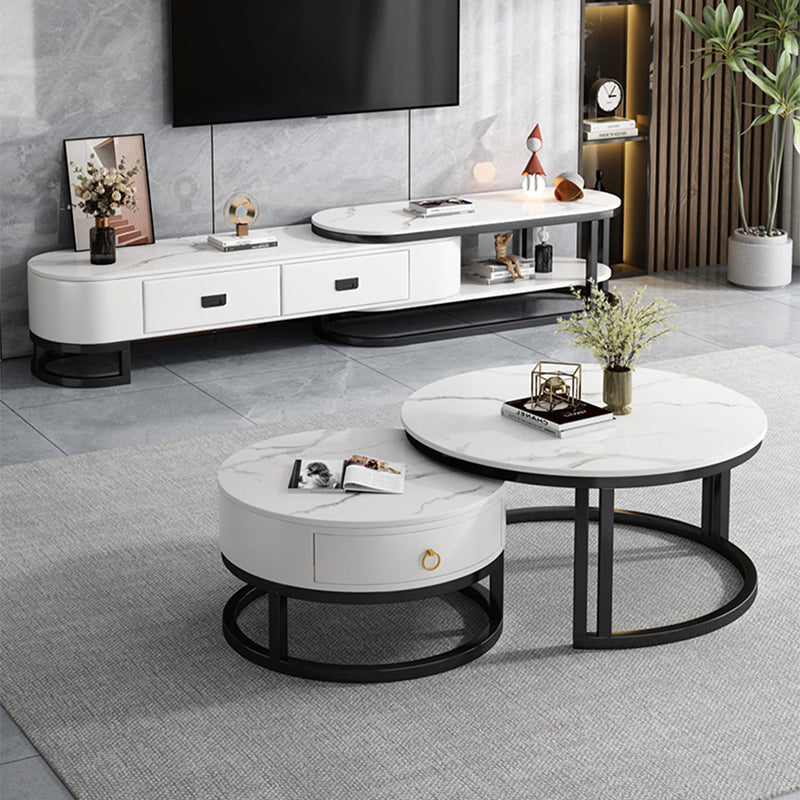 Oval White Coffee Table 2 Legs Slate Coffee Table with Metal Legs Clearhalo 'Coffee & Accent Tables' 'Coffee Tables' 'coffee_tables' 'furn' 'furn_coffee_tables' 'Furniture' 'Living Room Furniture' 7311916
