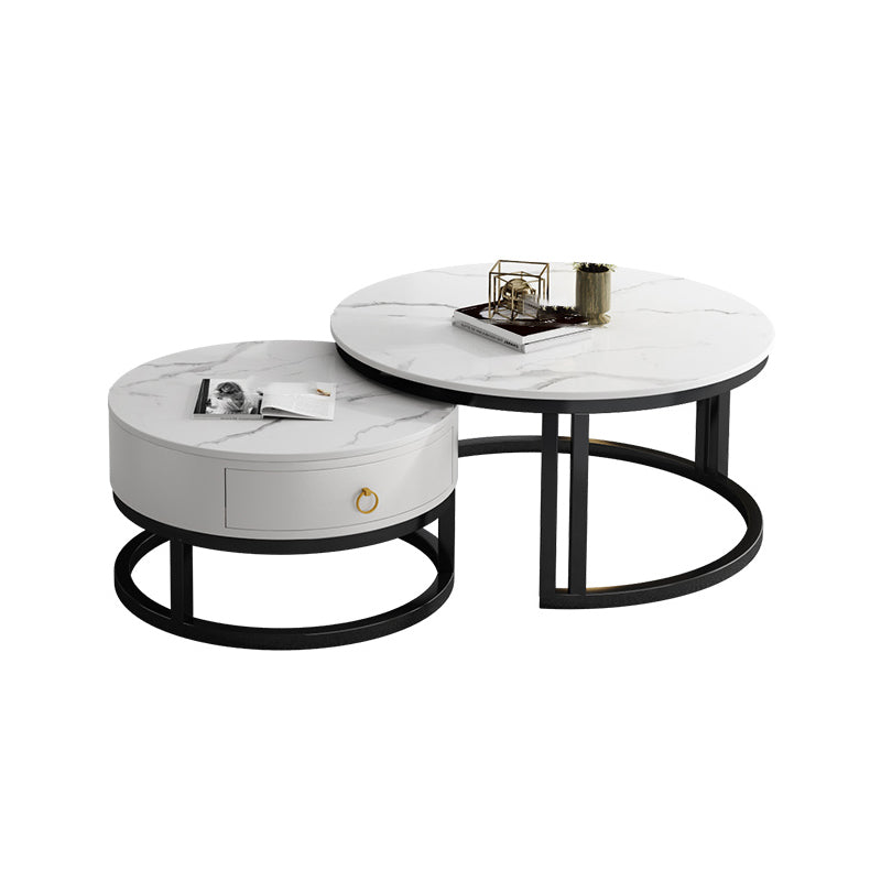 Oval White Coffee Table 2 Legs Slate Coffee Table with Metal Legs Clearhalo 'Coffee & Accent Tables' 'Coffee Tables' 'coffee_tables' 'furn' 'furn_coffee_tables' 'Furniture' 'Living Room Furniture' 7311920