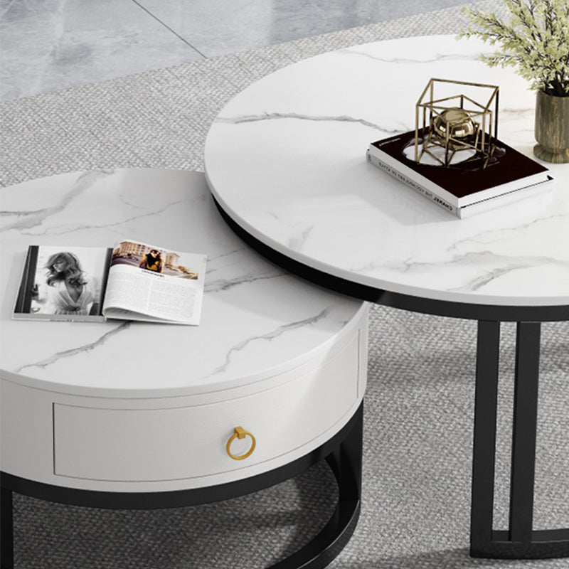 Oval White Coffee Table 2 Legs Slate Coffee Table with Metal Legs Clearhalo 'Coffee & Accent Tables' 'Coffee Tables' 'coffee_tables' 'furn' 'furn_coffee_tables' 'Furniture' 'Living Room Furniture' 7311922