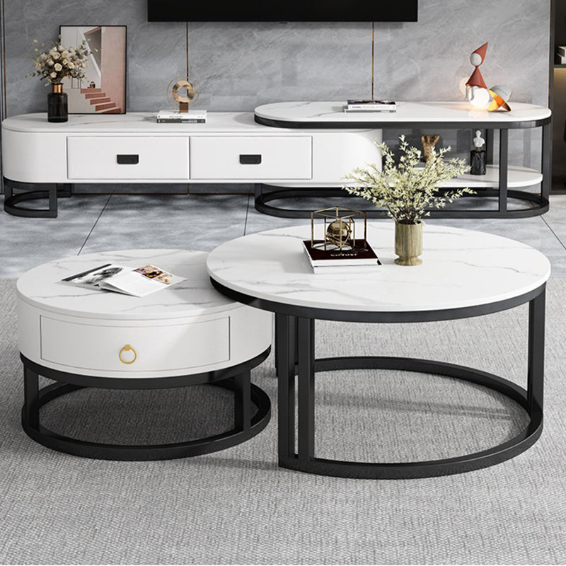 Oval White Coffee Table 2 Legs Slate Coffee Table with Metal Legs Clearhalo 'Coffee & Accent Tables' 'Coffee Tables' 'coffee_tables' 'furn' 'furn_coffee_tables' 'Furniture' 'Living Room Furniture' 7311923