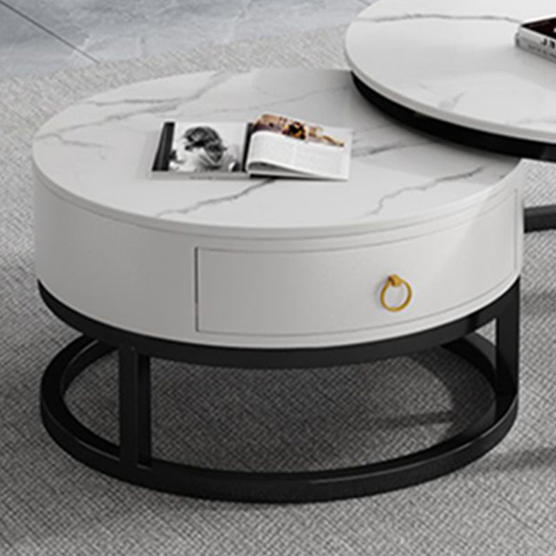 Oval White Coffee Table 2 Legs Slate Coffee Table with Metal Legs Clearhalo 'Coffee & Accent Tables' 'Coffee Tables' 'coffee_tables' 'furn' 'furn_coffee_tables' 'Furniture' 'Living Room Furniture' 7311924