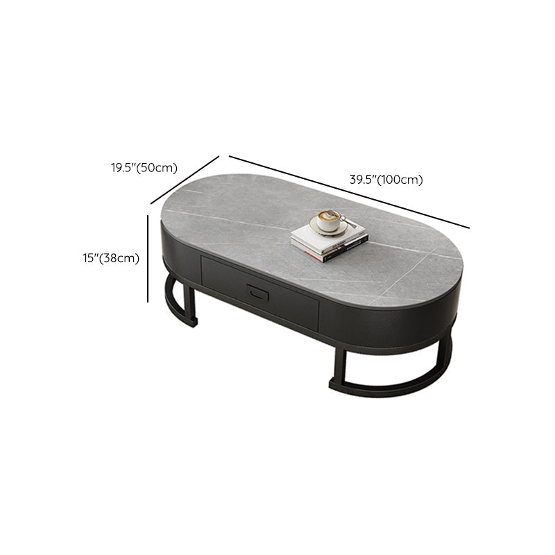 Oval White Coffee Table 2 Legs Slate Coffee Table with Metal Legs Clearhalo 'Coffee & Accent Tables' 'Coffee Tables' 'coffee_tables' 'furn' 'furn_coffee_tables' 'Furniture' 'Living Room Furniture' 7311926