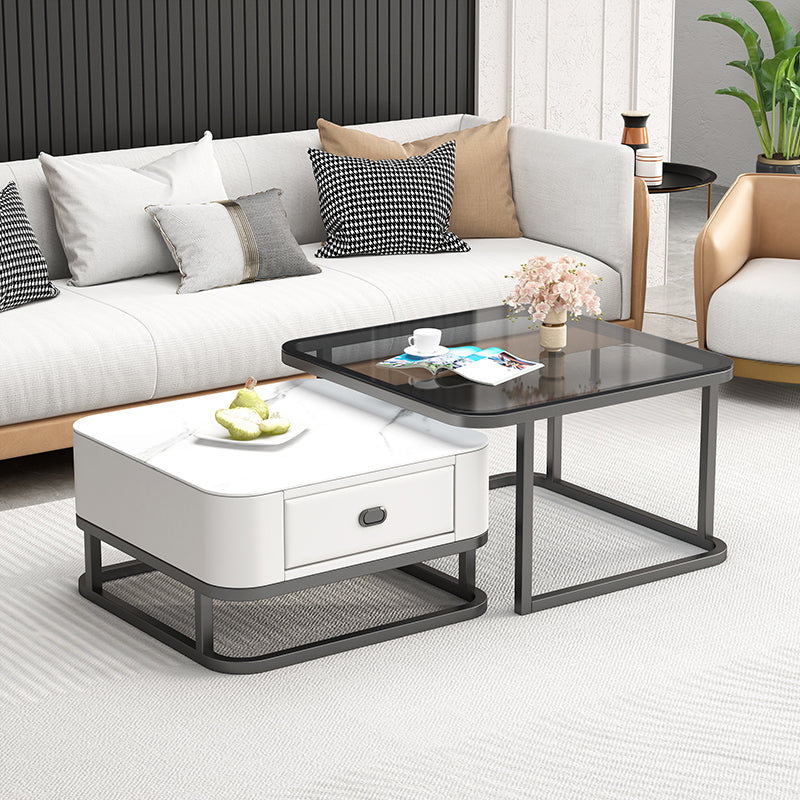 Square Coffee Table Frame Glass Top Coffee Table with Metal Legs Gray-White Clearhalo 'Coffee & Accent Tables' 'Coffee Tables' 'coffee_tables' 'furn' 'furn_coffee_tables' 'Furniture' 'Living Room Furniture' 7311949