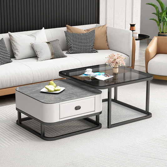 Tavolino quadrato telaio in vetro tavolino con gambe metalliche