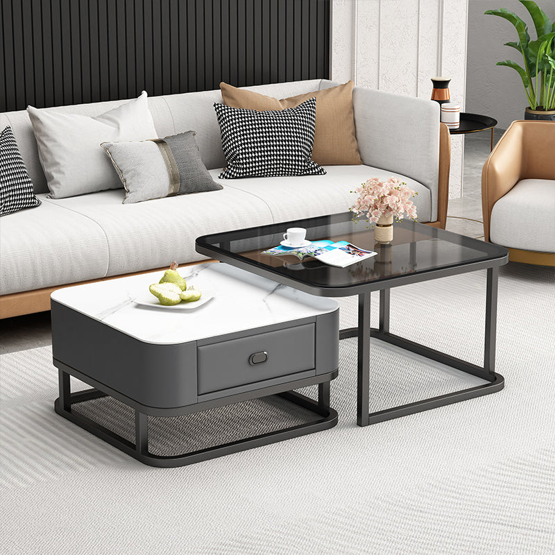 Square Coffee Table Frame Glass Top Coffee Table with Metal Legs Gray White Gray Clearhalo 'Coffee & Accent Tables' 'Coffee Tables' 'coffee_tables' 'furn' 'furn_coffee_tables' 'Furniture' 'Living Room Furniture' 7311951