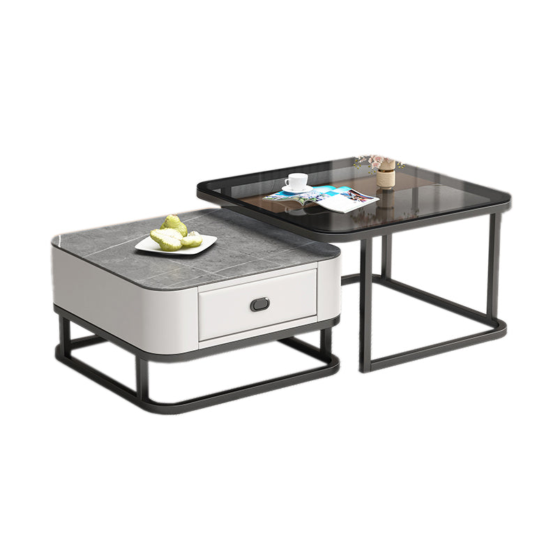 Square Coffee Table Frame Glass Top Coffee Table with Metal Legs Clearhalo 'Coffee & Accent Tables' 'Coffee Tables' 'coffee_tables' 'furn' 'furn_coffee_tables' 'Furniture' 'Living Room Furniture' 7311956