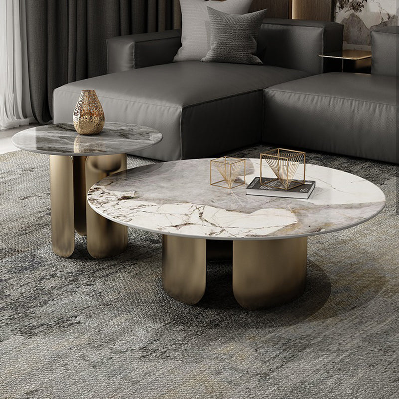 Round Coffee Table 3 Legs Slate Coffee Table Set with Metal Legs Clearhalo 'Coffee & Accent Tables' 'Coffee Tables' 'coffee_tables' 'furn' 'furn_coffee_tables' 'Furniture' 'Living Room Furniture' 7312050