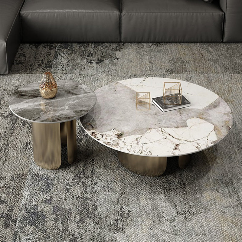 Round Coffee Table 3 Legs Slate Coffee Table Set with Metal Legs Clearhalo 'Coffee & Accent Tables' 'Coffee Tables' 'coffee_tables' 'furn' 'furn_coffee_tables' 'Furniture' 'Living Room Furniture' 7312054