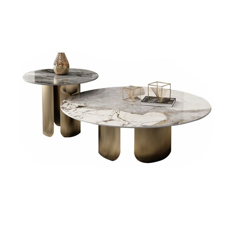 Round Coffee Table 3 Legs Slate Coffee Table Set with Metal Legs Gold Clearhalo 'Coffee & Accent Tables' 'Coffee Tables' 'coffee_tables' 'furn' 'furn_coffee_tables' 'Furniture' 'Living Room Furniture' 7312055