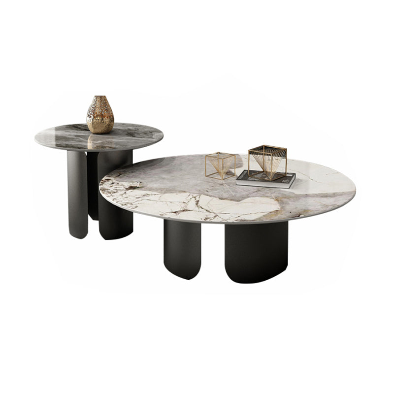 Round Coffee Table 3 Legs Slate Coffee Table Set with Metal Legs Black Clearhalo 'Coffee & Accent Tables' 'Coffee Tables' 'coffee_tables' 'furn' 'furn_coffee_tables' 'Furniture' 'Living Room Furniture' 7312057