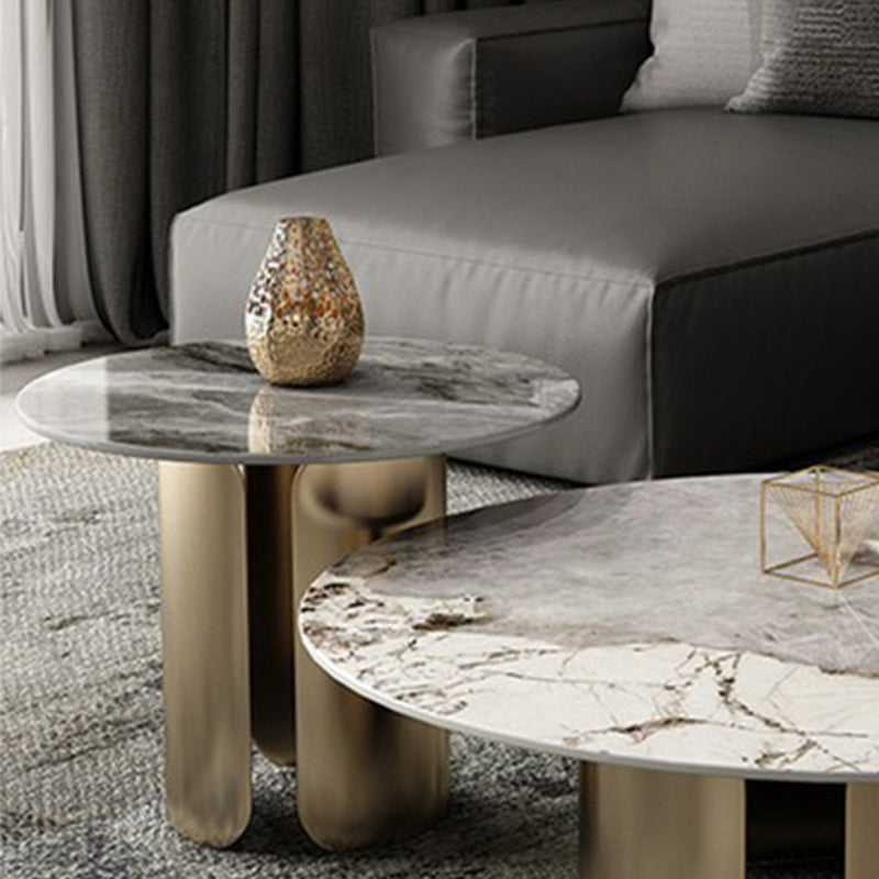 Round Coffee Table 3 Legs Slate Coffee Table Set with Metal Legs Clearhalo 'Coffee & Accent Tables' 'Coffee Tables' 'coffee_tables' 'furn' 'furn_coffee_tables' 'Furniture' 'Living Room Furniture' 7312058