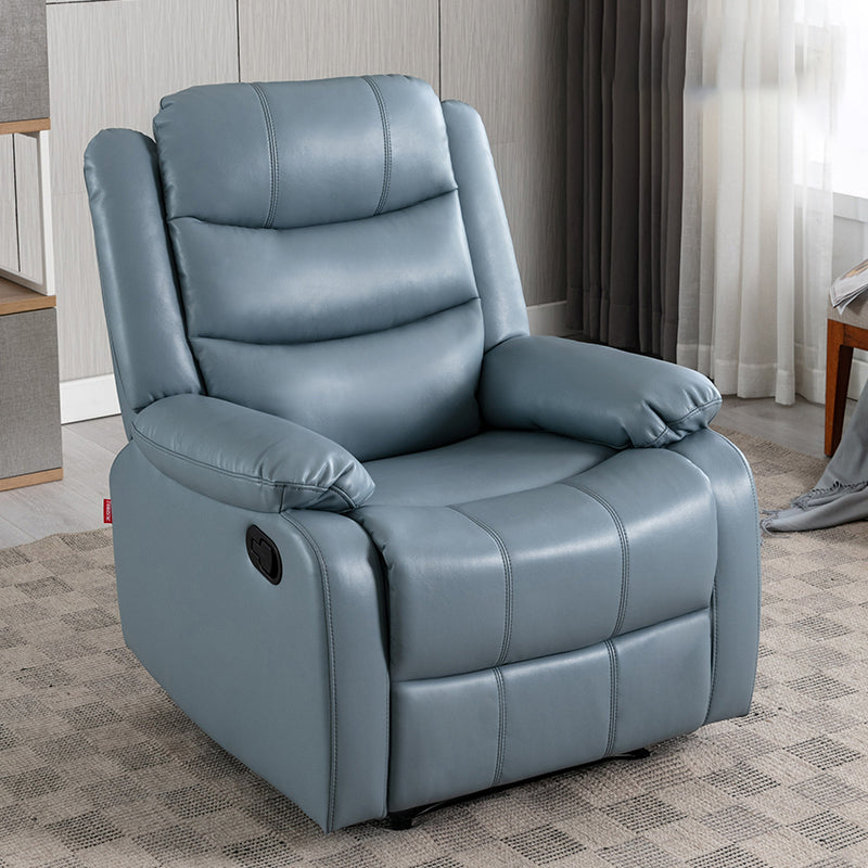Contemporary Home Theater Recliner Manual-Push Botton Metal Solid Color Indoor Nanofabrics Blue Clearhalo 'Chairs & Seating' 'furn' 'furn_recliners' 'Furniture' 'Living Room Furniture' 'Recliners' 7312084