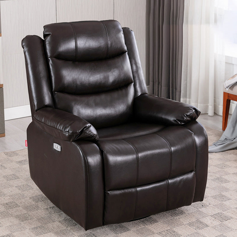Contemporary Home Theater Recliner Manual-Push Botton Metal Solid Color Indoor Nanofabrics Dark Brown Clearhalo 'Chairs & Seating' 'furn' 'furn_recliners' 'Furniture' 'Living Room Furniture' 'Recliners' 7312087
