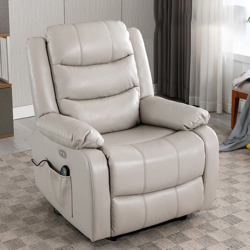 Contemporary Home Theater Recliner Manual-Push Botton Metal Solid Color Indoor Nanofabrics Griege Clearhalo 'Chairs & Seating' 'furn' 'furn_recliners' 'Furniture' 'Living Room Furniture' 'Recliners' 7312096
