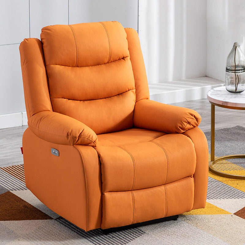 Contemporary Home Theater Recliner Manual-Push Botton Metal Solid Color Indoor Tech Cloth Orange Clearhalo 'Chairs & Seating' 'furn' 'furn_recliners' 'Furniture' 'Living Room Furniture' 'Recliners' 7312099