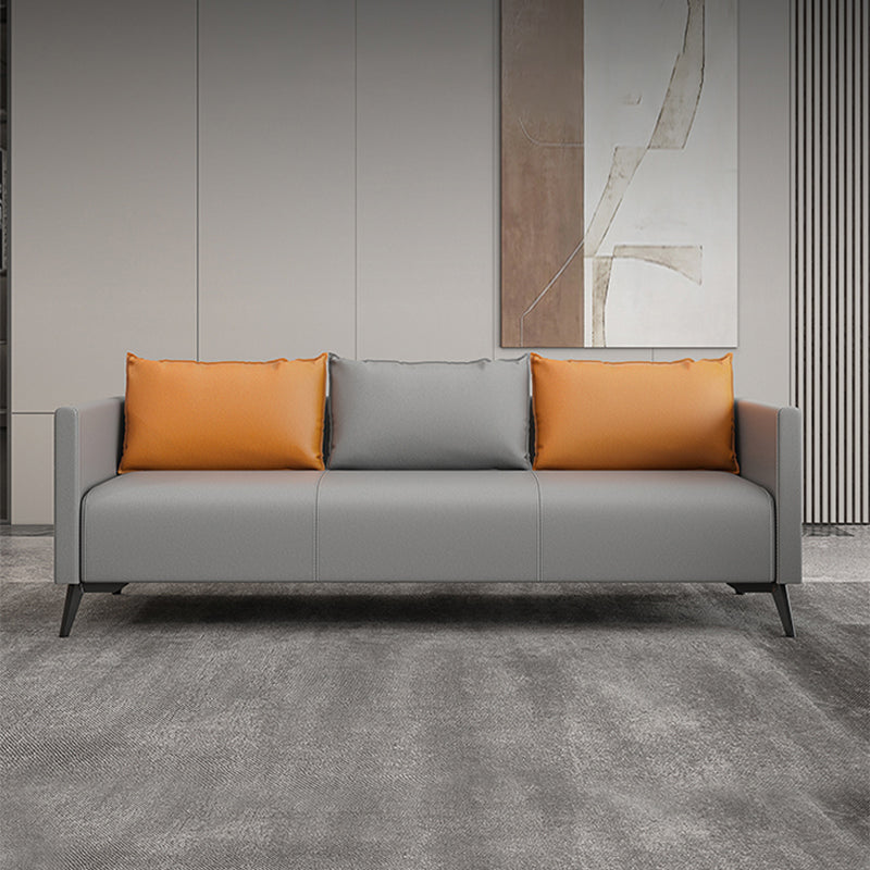 Leather Grey Sofa Stationary Square Arm Seating for Living Room Clearhalo 'furn' 'furn_sofas' 'Furniture' 'Living Room Furniture' 'Sofa' 'sofas' 7312122