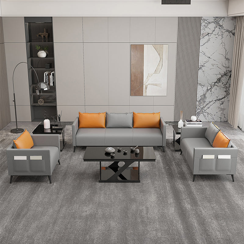 Leather Grey Sofa Stationary Square Arm Seating for Living Room Clearhalo 'furn' 'furn_sofas' 'Furniture' 'Living Room Furniture' 'Sofa' 'sofas' 7312125