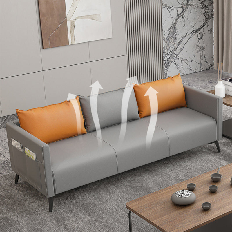Leather Grey Sofa Stationary Square Arm Seating for Living Room Clearhalo 'furn' 'furn_sofas' 'Furniture' 'Living Room Furniture' 'Sofa' 'sofas' 7312128