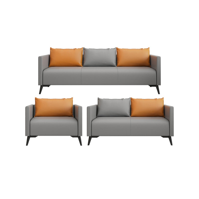 Leather Grey Sofa Stationary Square Arm Seating for Living Room 1-Seater Sofa & 2-Seater Sofa & 3-Seater Sofa Leather Clearhalo 'furn' 'furn_sofas' 'Furniture' 'Living Room Furniture' 'Sofa' 'sofas' 7312134