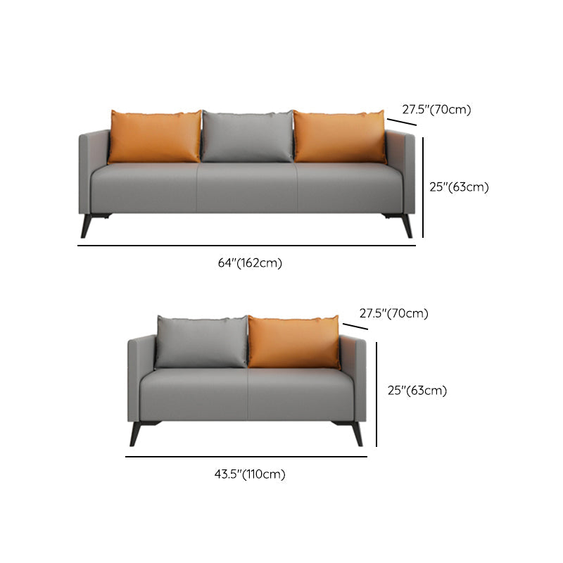 Leather Grey Sofa Stationary Square Arm Seating for Living Room Clearhalo 'furn' 'furn_sofas' 'Furniture' 'Living Room Furniture' 'Sofa' 'sofas' 7312142