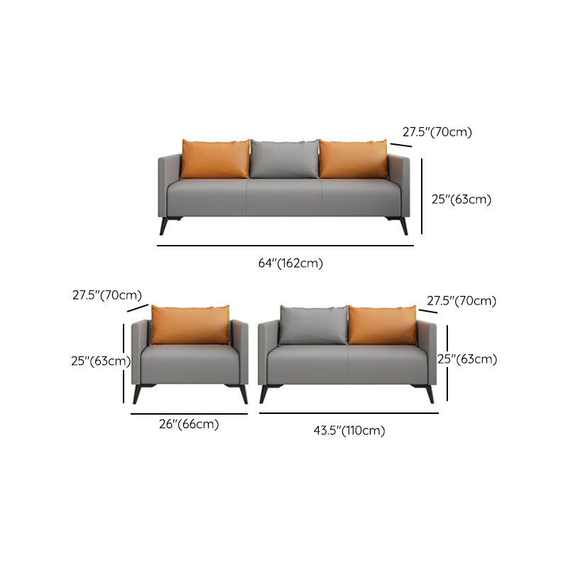 Leather Grey Sofa Stationary Square Arm Seating for Living Room Clearhalo 'furn' 'furn_sofas' 'Furniture' 'Living Room Furniture' 'Sofa' 'sofas' 7312143